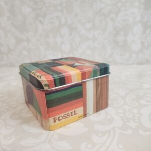 VGUC Fossil 2000s Striped Watch Tin Box
